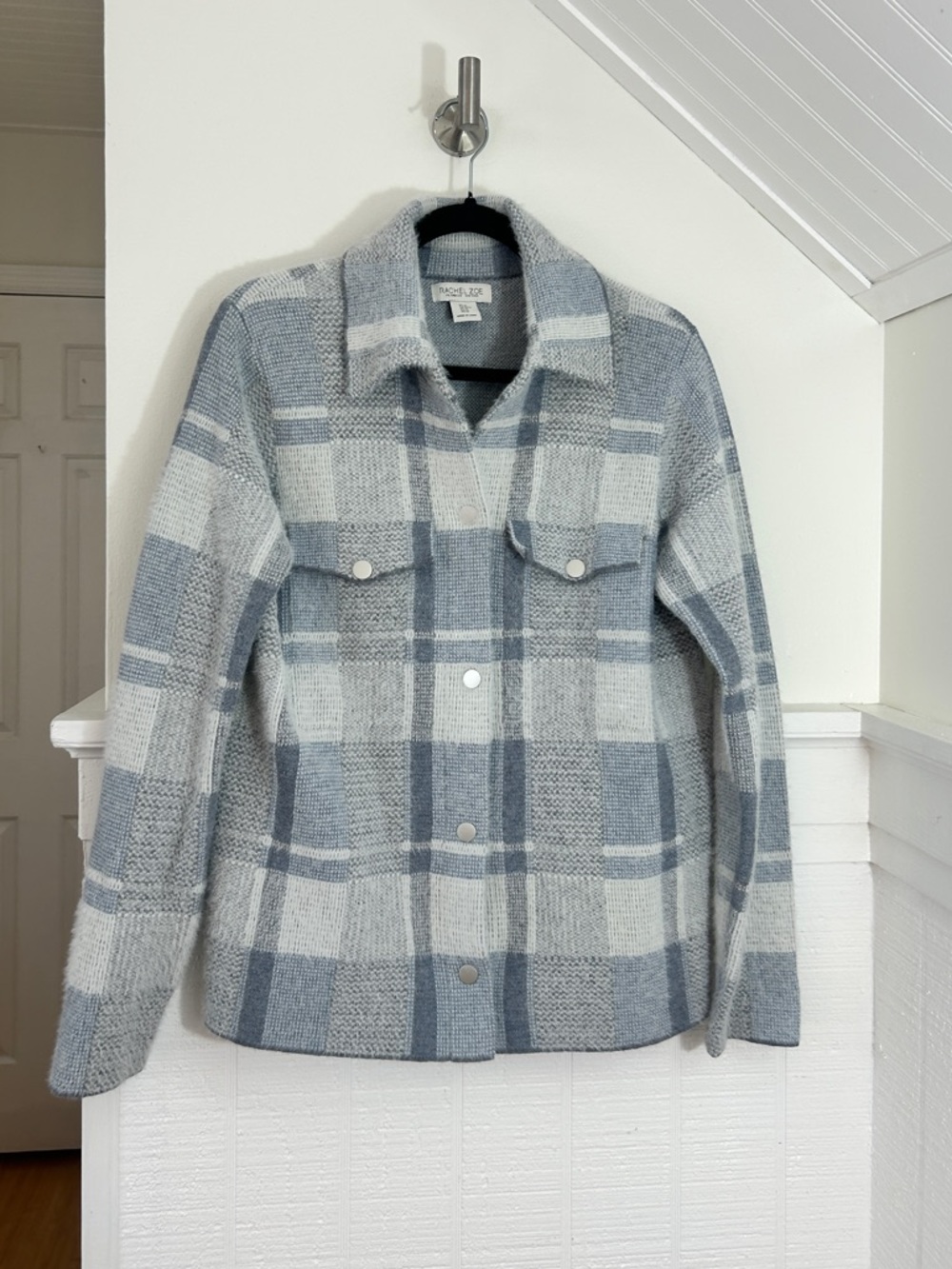 Rachel Zoe Blue & White Plaid Cozy Shacket Jacket size Medium